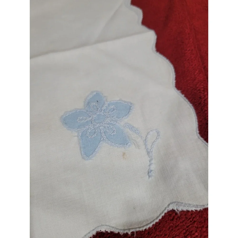 Linen Cloth Napkins Rectangle Dining Entertaining Vintage White Blue Floral
